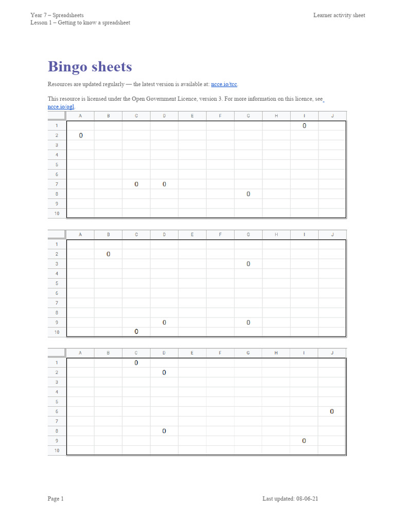 Activity 1 printable bingo sheets pdf spreadsheet spreadsheet