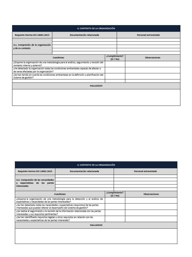 Check List Auditoría ISO 14001 2015 | PDF