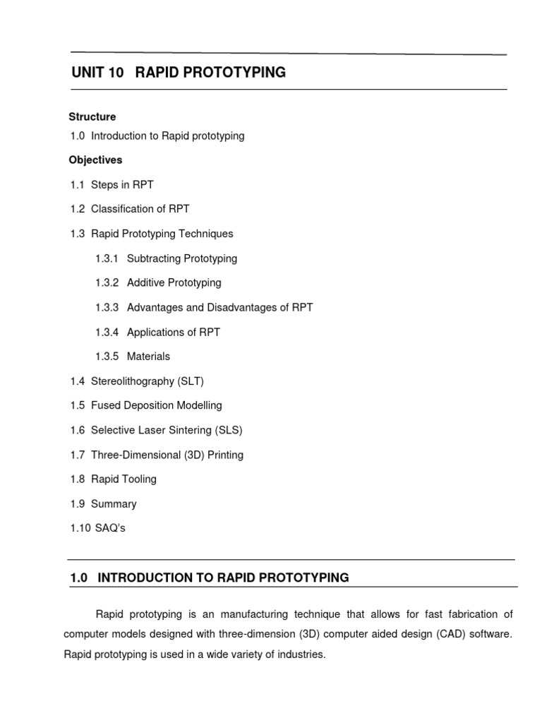 Overview of Rapid Prototyping Techniques | PDF