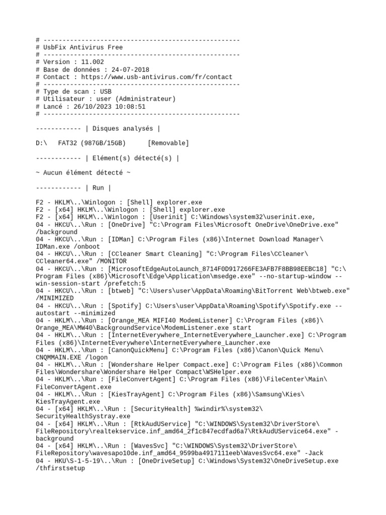 UsbFix Antivirus USB Scan Report | PDF | Computers