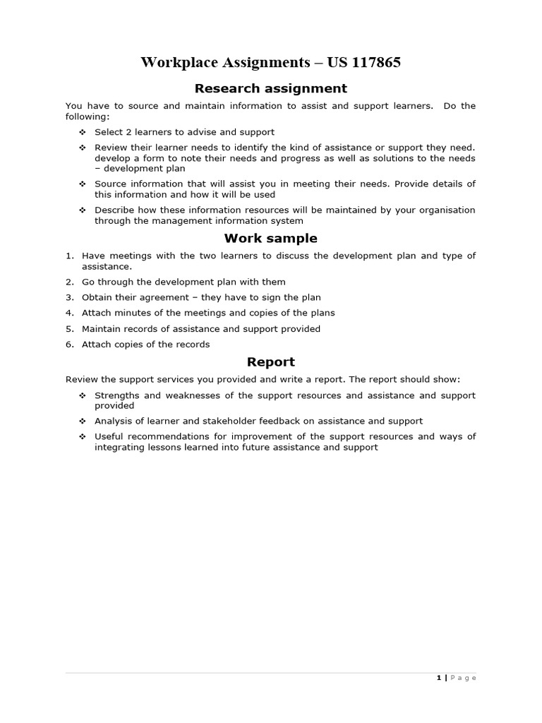 Workplace Assignments | PDF | Educational Assessment | Learning