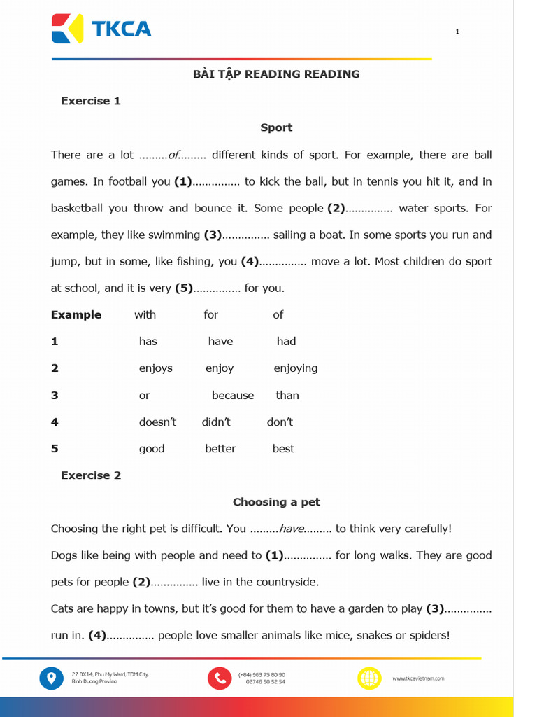 Bài Luyện Tập Listening And Reading Pdf Dolphin Pet