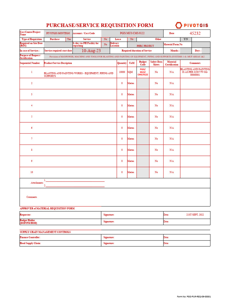 MATERIAL REQUISITION FOR PAINTING WORKS AREAS 1&2 | PDF | Business Process