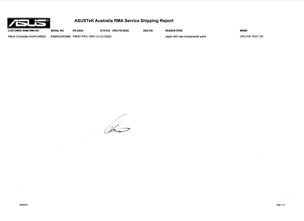 ASUS RMA Service Report | PDF