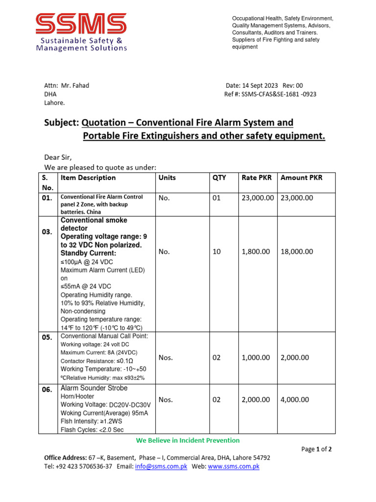 1681 Quotation For Conventional Fire Alarm System Other Safety 