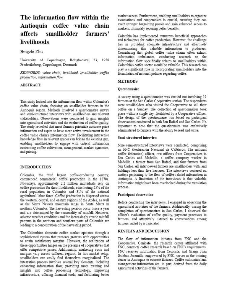 Outline Coffee Value Chain In Antioquia Pdf Smallholding Coffee