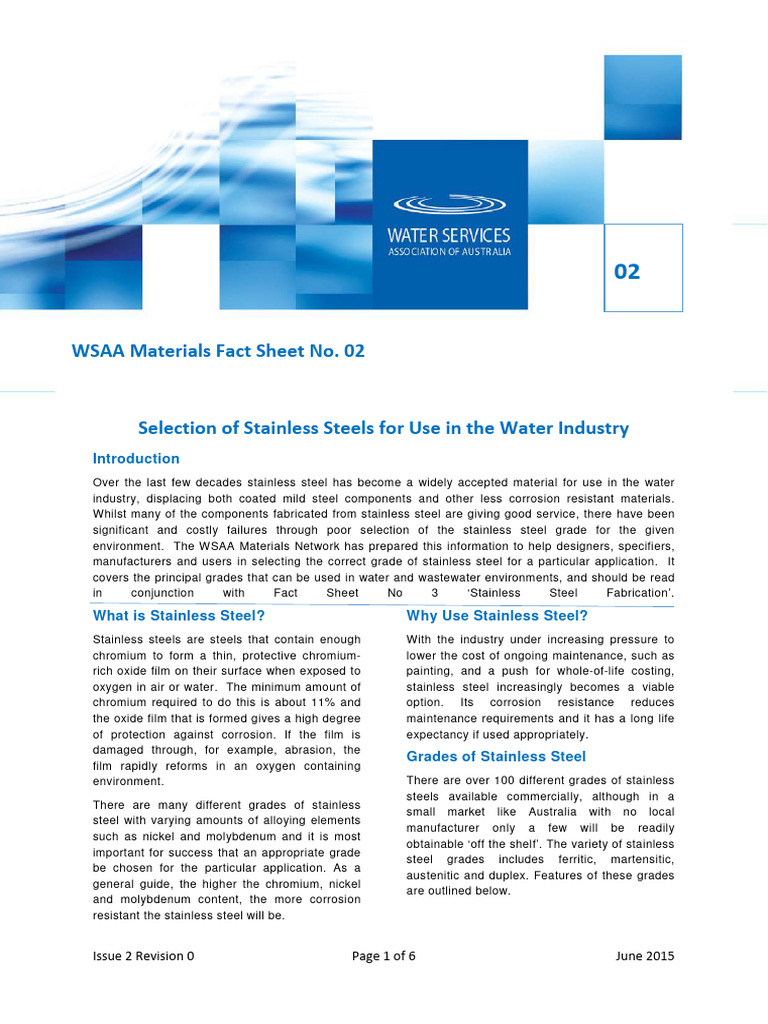 Materials Fact Sheet No 02 Selection of Stainless Steels For Use in The