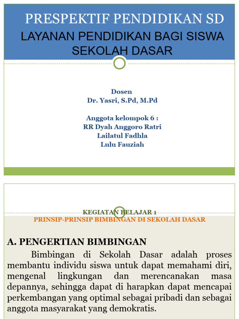 Bimbingan dan Layanan Pendidikan SD | PDF | Pengembangan Diri