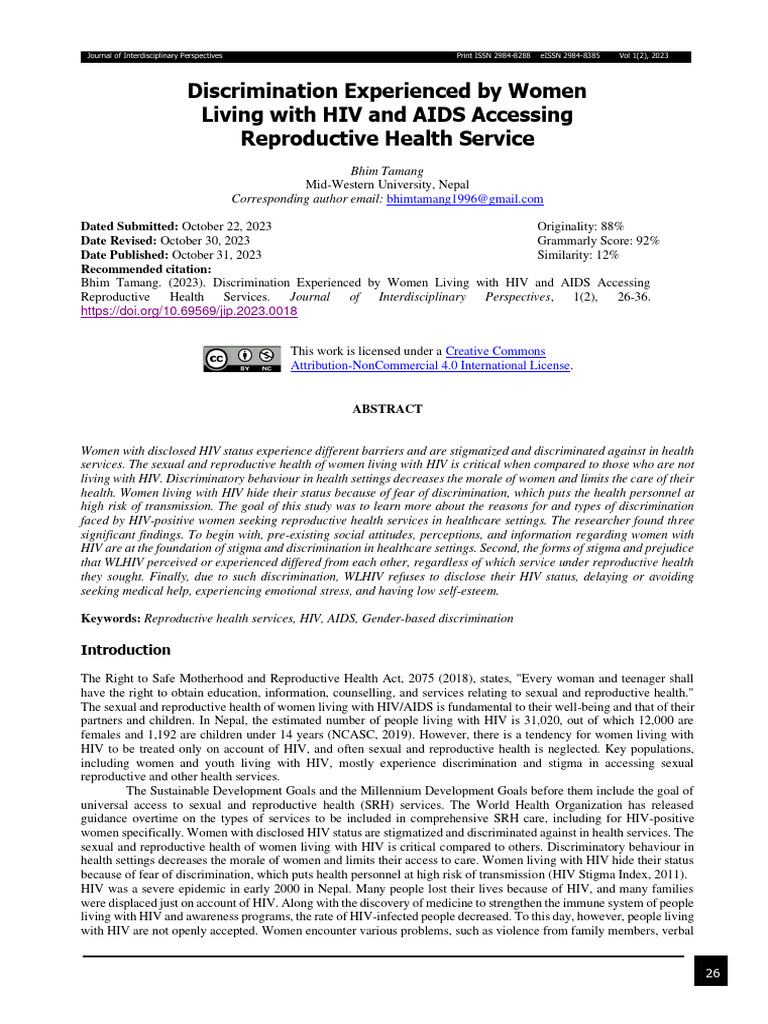 Discrimination Experienced by Women Living With HIV and AIDS Accessing ...