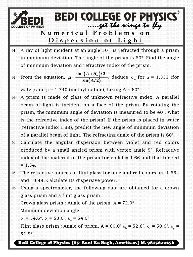 Numerical Problems On Disperssion of Light | PDF | Science & Mathematics
