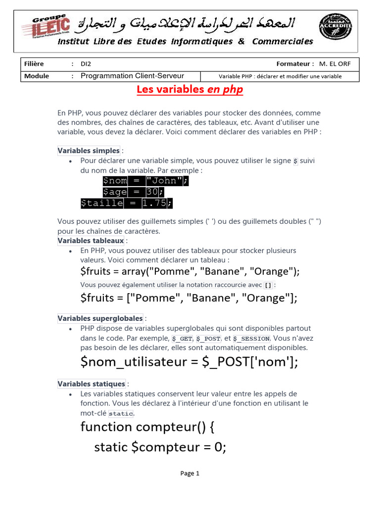 Variables et superglobales en PHP | PDF | PHP | Développement de logiciel