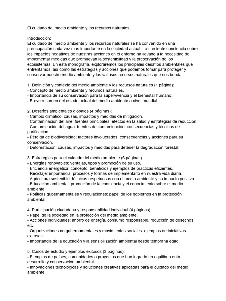 El Cuidado Del Medio Ambiente y Los Recursos Naturales | PDF | Entorno ...