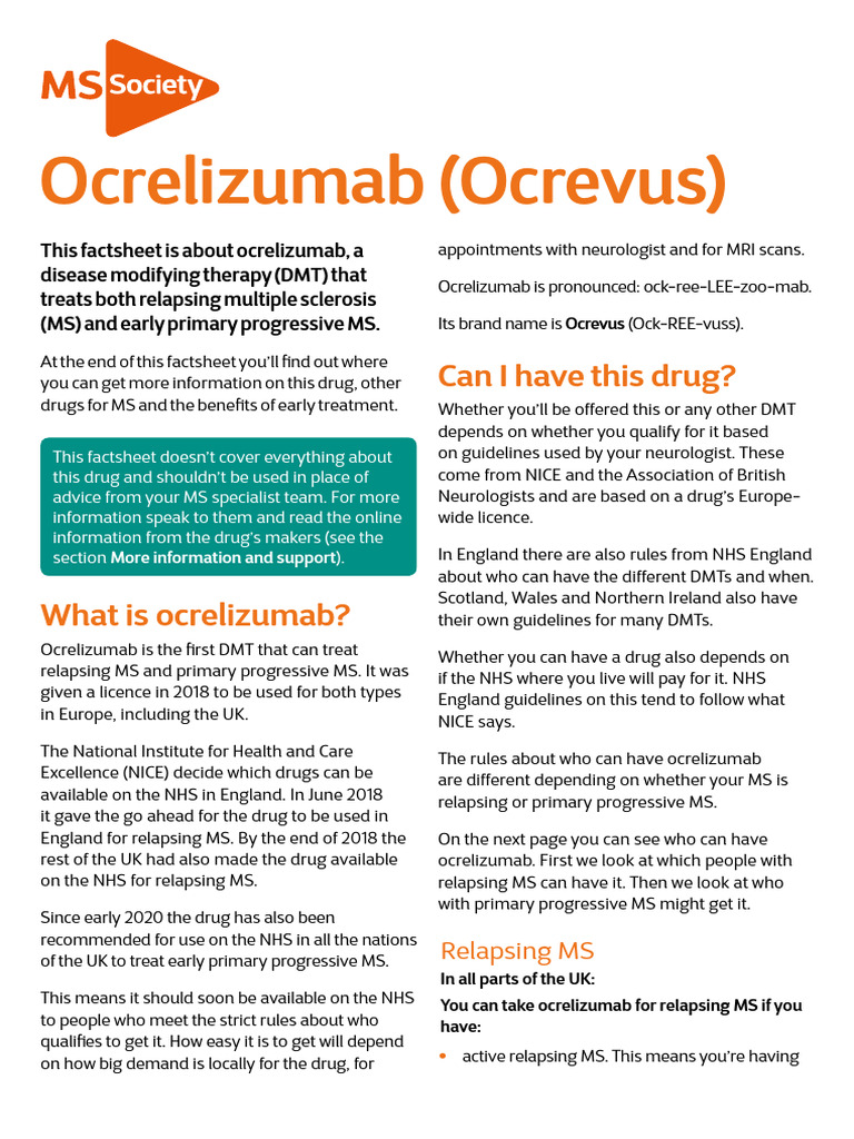 Ocrelizumab (Ocrevus) MS Treatment Guide | PDF | Multiple Sclerosis ...