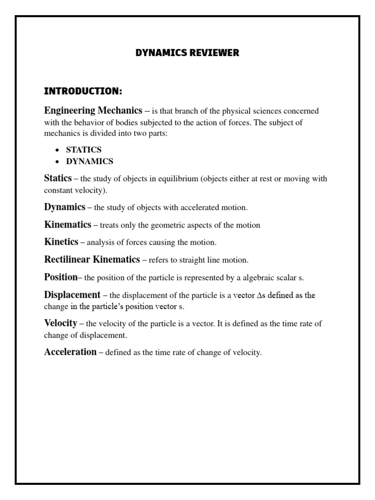 Dynamics and Kinematics Overview | PDF | Teaching Methods & Materials ...