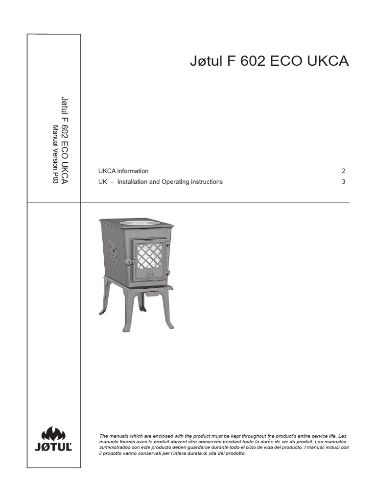 Manual F 602 Jotul PDF Chimney Stove