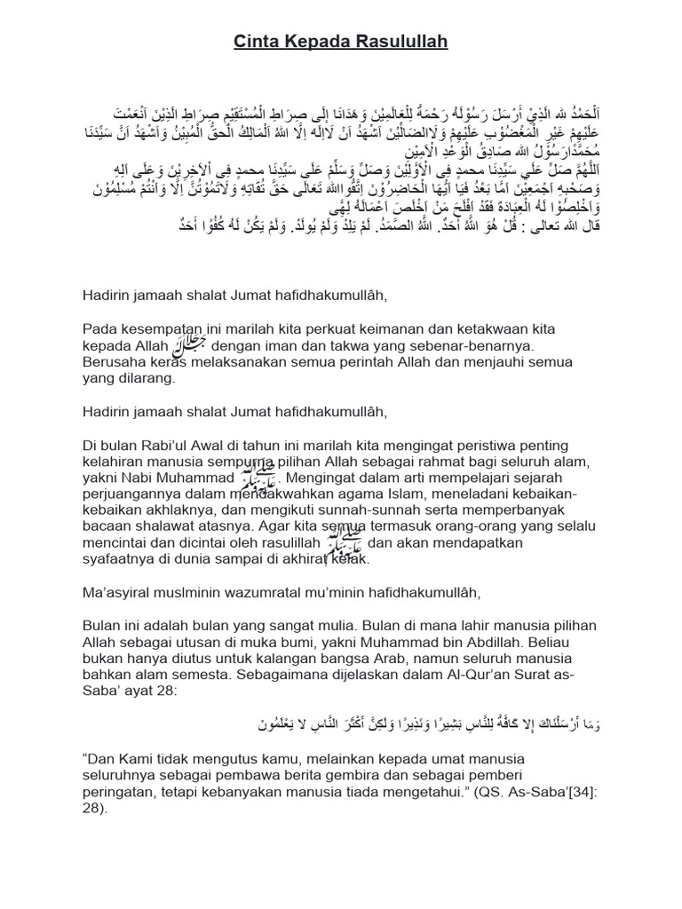 Cinta kepada Rasulullah ﷺ | PDF