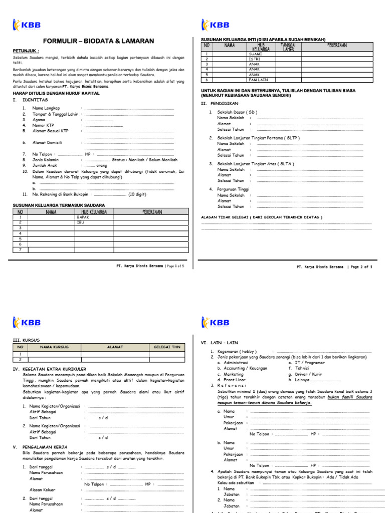 Form Biodata Karyawan | PDF