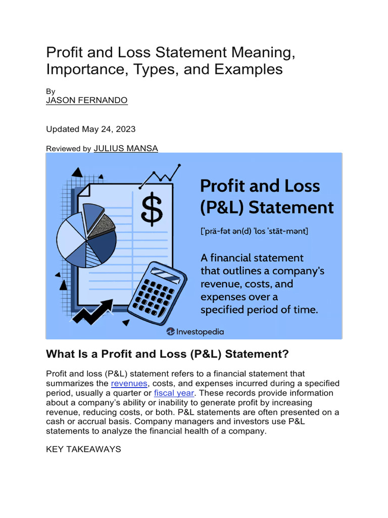 Profit And Loss Statement Meaning Pdf Income Statement Balance Sheet