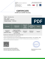 Certificate: of Sars-Cov-2 (Covid-19) Testing