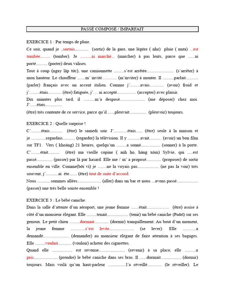 Exercices sur passé composé et imparfait | PDF | Caniche
