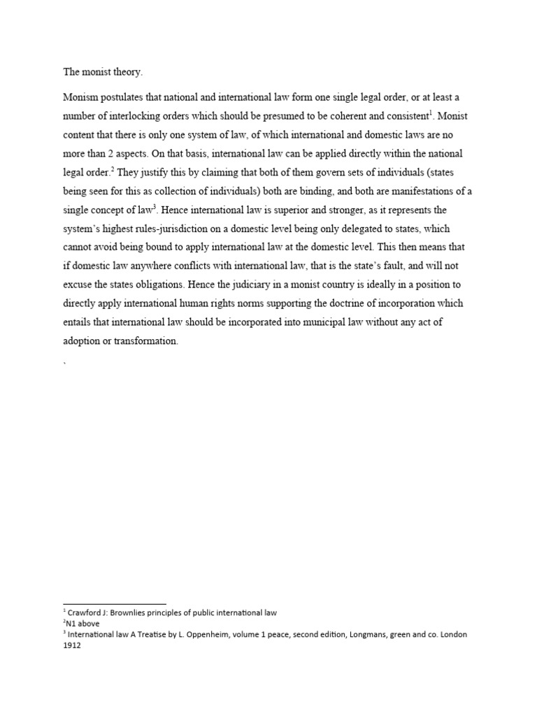 Monist Theory in International Law | PDF