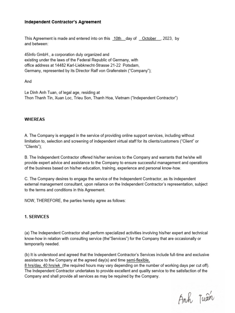 Independent Contractor Agreement Template | PDF | Employment | Damages