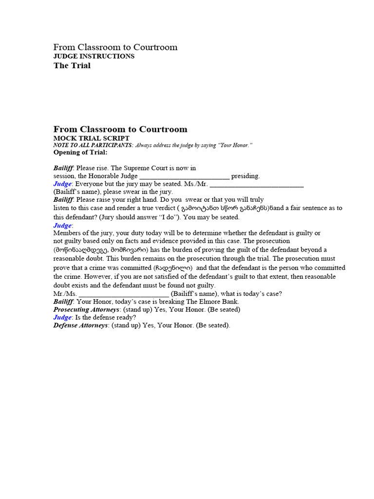 Mock Trial Script Template | PDF | Witness | Evidence (Law)