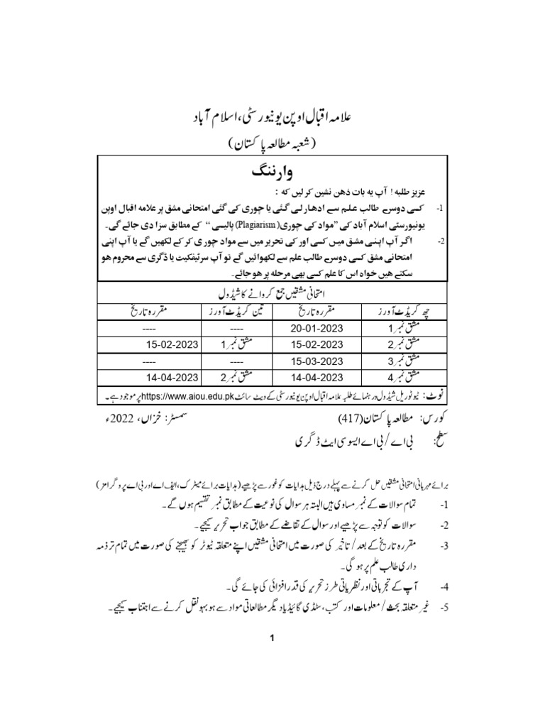 AIOU Assignment Guidelines 2025 | PDF