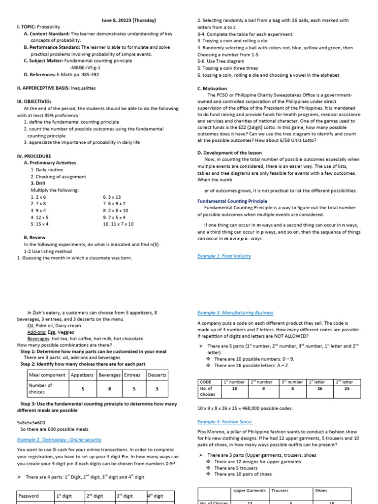 Lesson Plan | PDF | Probability