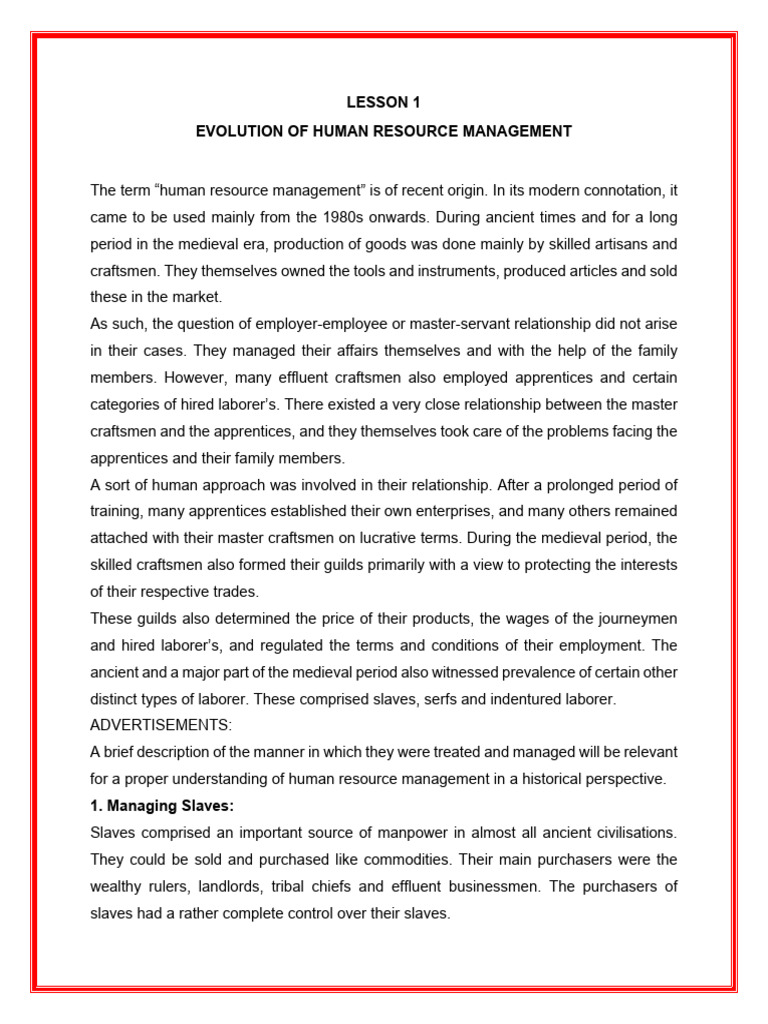 Lesson 1 Evolution of HRM | PDF | Human Resource Management ...