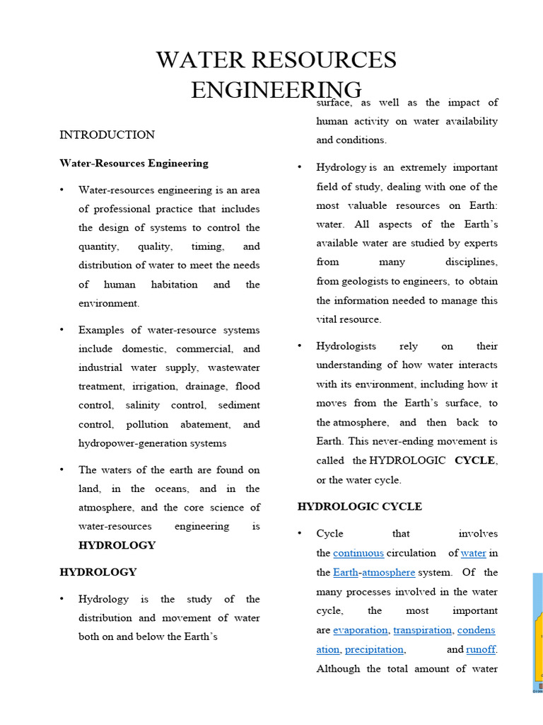 Water Resources Engineering Notes PDF Plumbing Hydrology