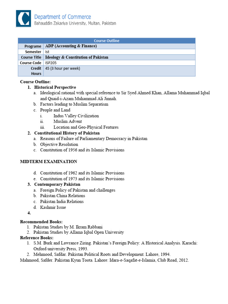 Ideology & Constitution of Pakistan Course | PDF | Travel | History