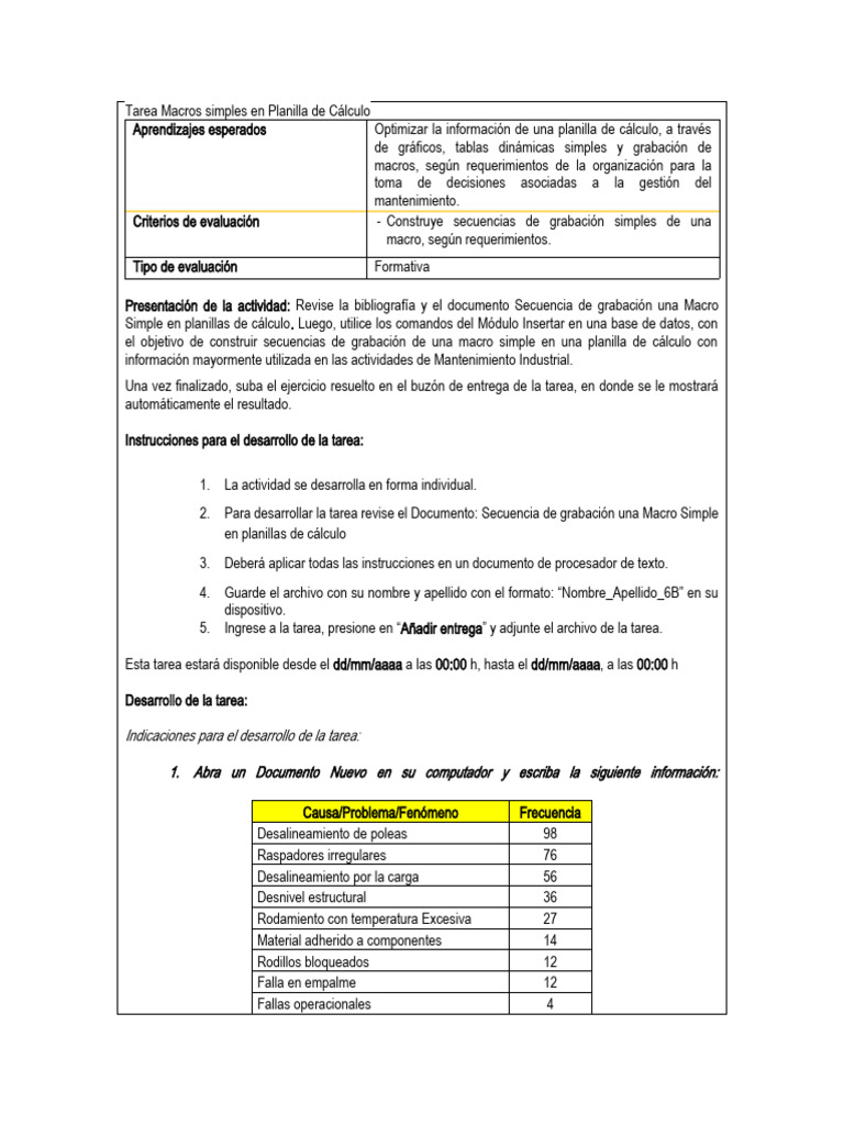 Ejemplo Tarea Aula Virtual | PDF | Hoja de cálculo | Macro (informática)