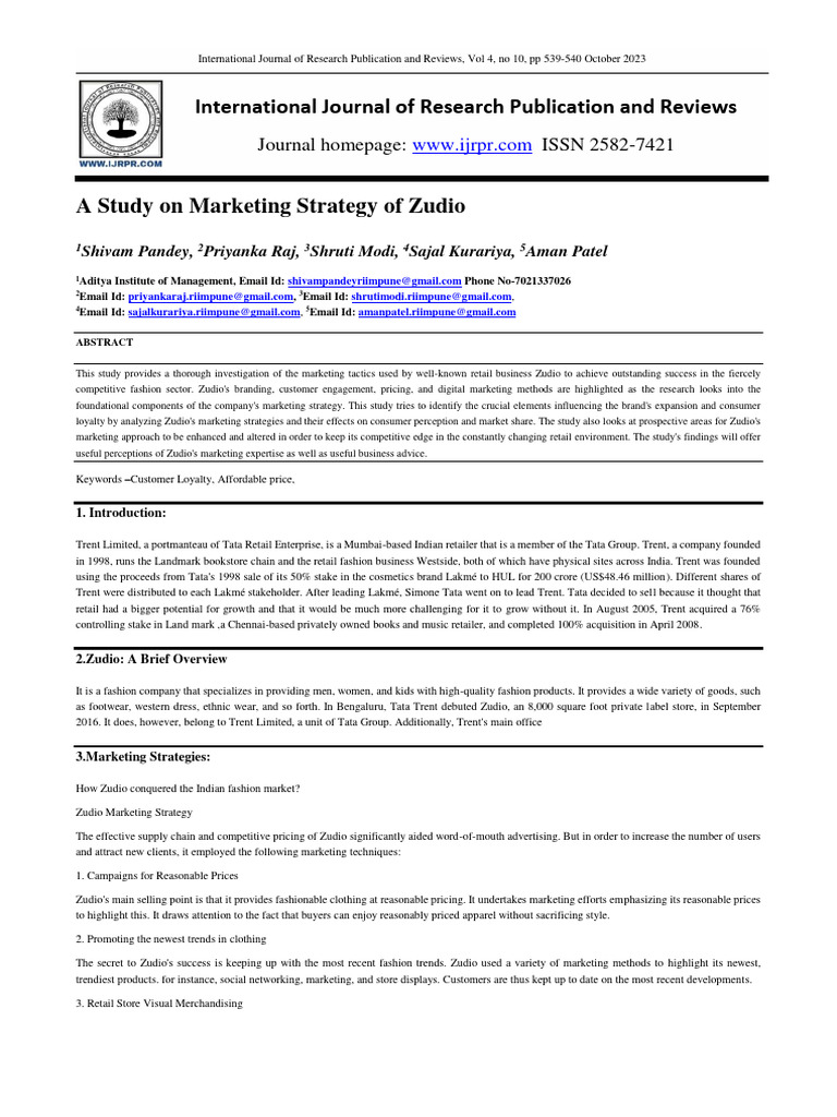 case study on zudio pdf