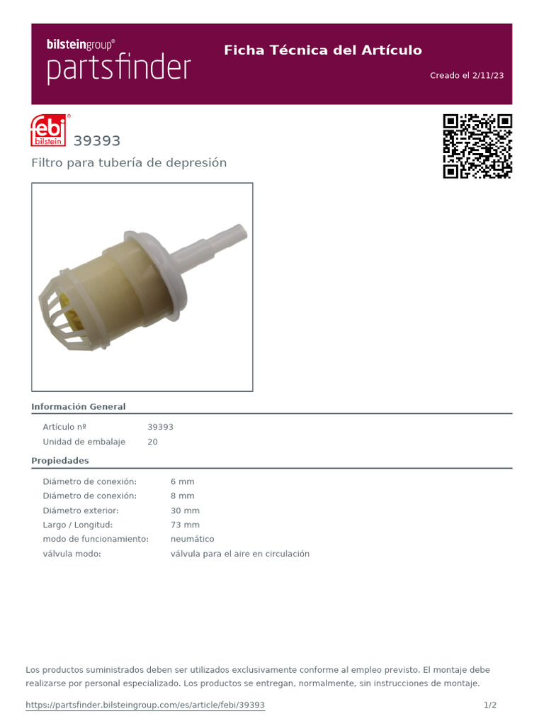 Filcha Técnica Filtro Tamiz Febi 39393 | PDF