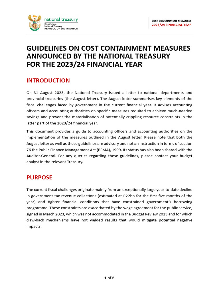 NT Guidelines On Cost Containment PDF Procurement Budget