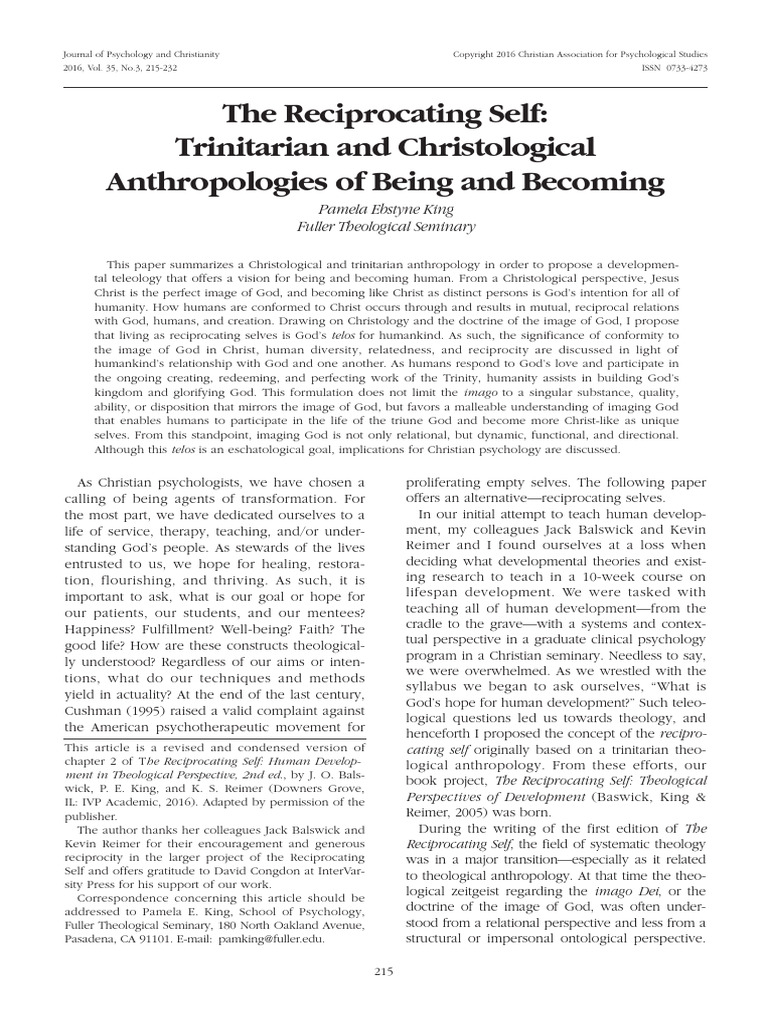 The Reciprocating Self Trinitarian Christological Anthropologies of ...