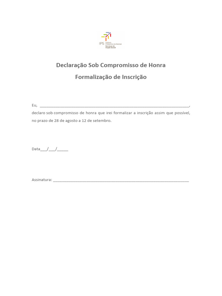 Declaração de Compromisso de Honra | PDF