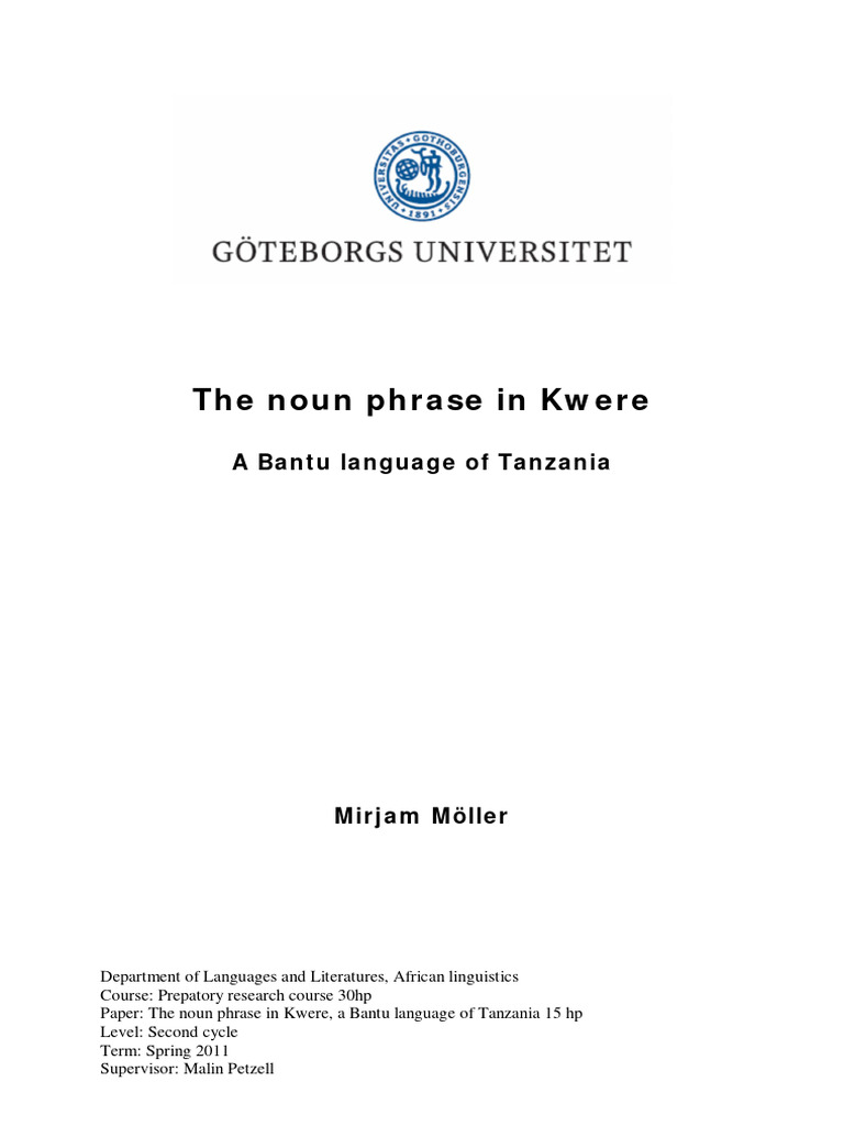 The Noun Phrase in Kwere | PDF | Syllable | Grammatical Number