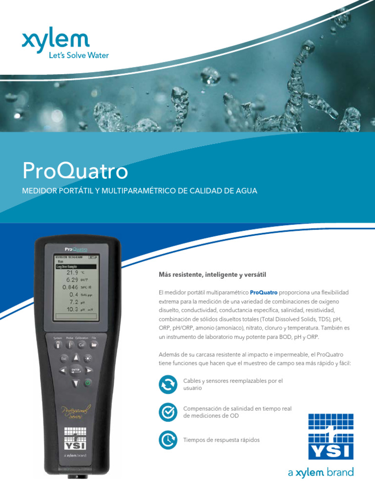 YSI ProQuatro Specification Sheet Spanish PDF USB Ciencias fisicas