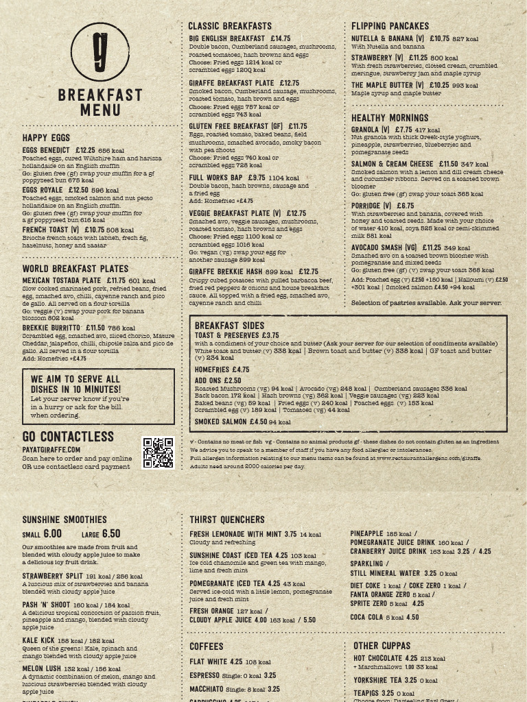Giraffe Breakfast Menu LHR PDF Sausage Bacon