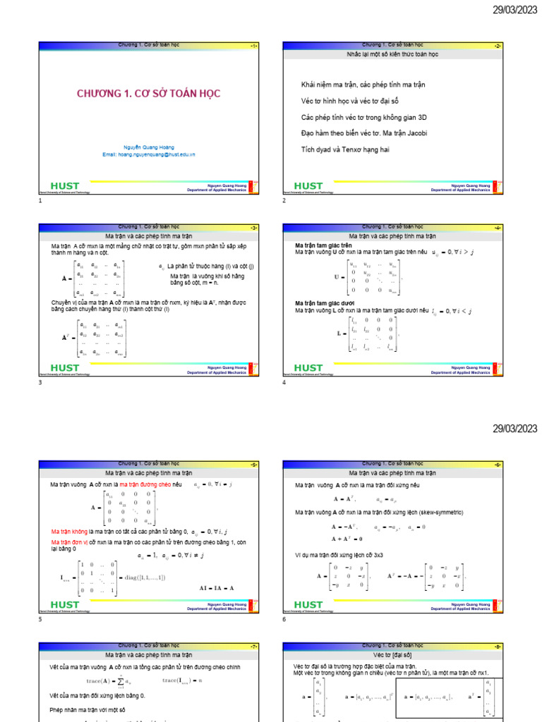 Robotics 1 Co So Toan Hoc - Matrix - Vector - Derivatives - Tensor-4s | PDF