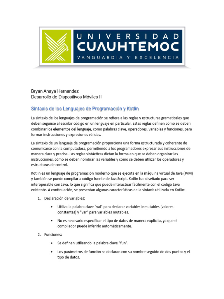 Sintaxis de Kotlin para Programadores | PDF | Lenguaje de programación ...