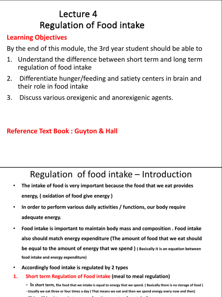 Food Intake Regulation: Theories & Agents | PDF | Eating | Leptin