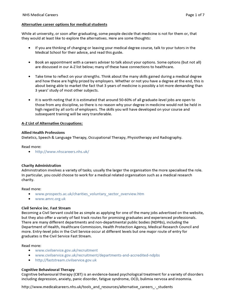 Alternative Career Options For Medical Students NHS Medical Careers ...