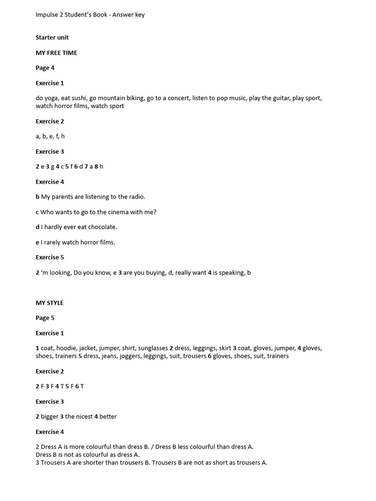 Impulse 2 SB Answer Key PDF Science Sneakers