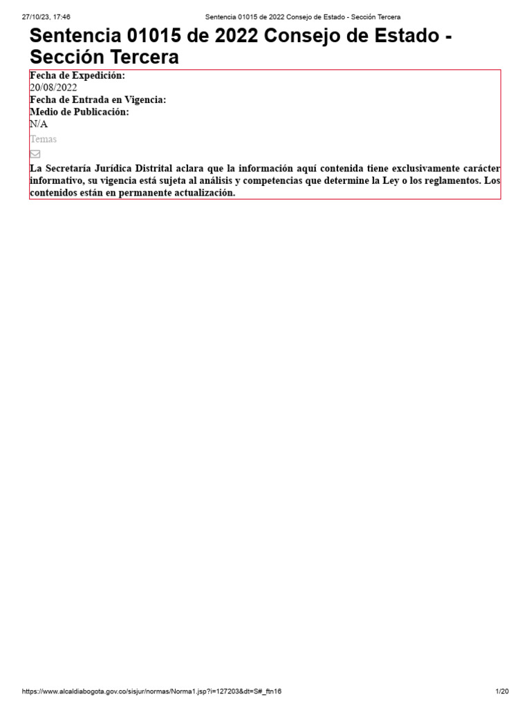 Sentencia 01015 de 2022 Consejo de Estado - Sección Tercera | PDF