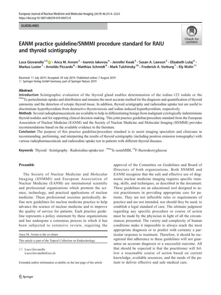 EANM Practice Guideline SNMMI Procedure Standard For RAIU and Thyroid
