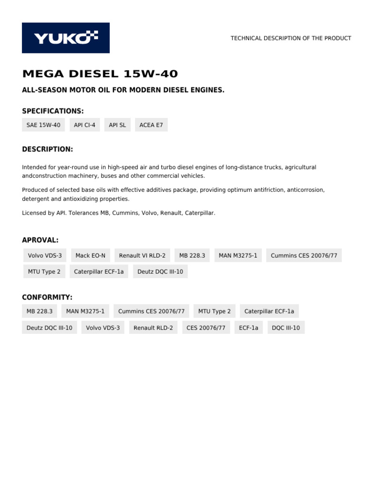 Mega Diesel 15w 40 Pdf Vehicle Technology Internal Combustion Engine