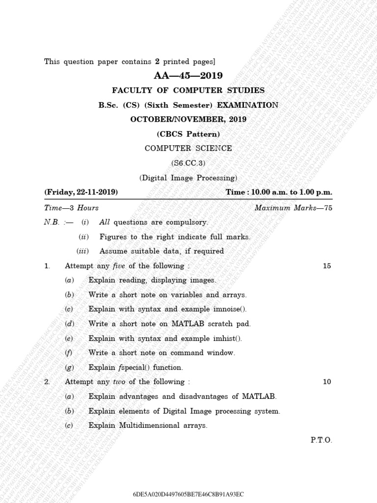 Digital Image Processing Exam Paper | PDF